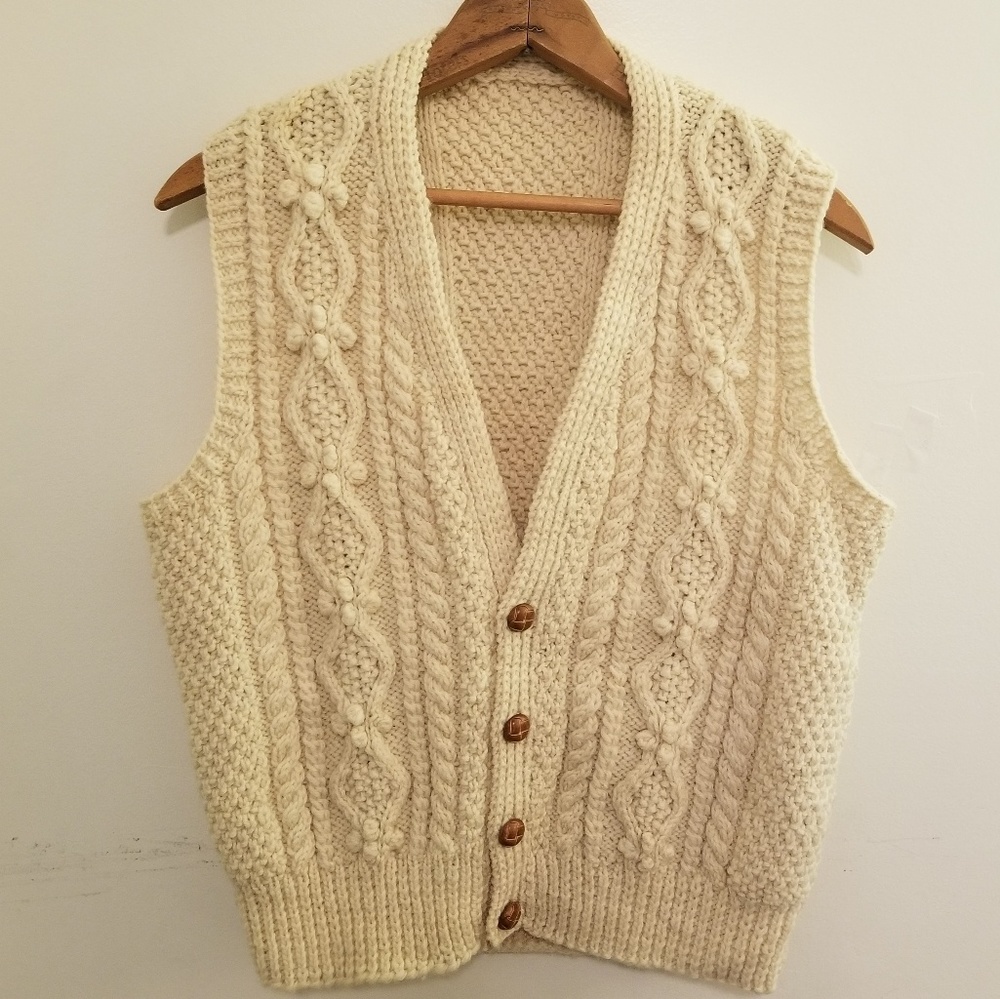 Vintage Wool Hand Knit Cream Sweater Vest